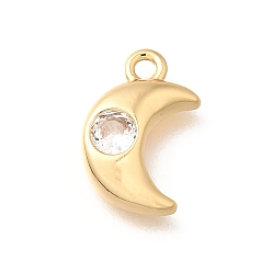 Настоящее золото 18K Латунные микро проложить кубического циркония прелести, без кадмия, без никеля и без свинца, луна, реальный 18 k позолоченный, 12.5x8x2.5 мм, отверстие : 1.4 мм