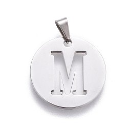 Letter M Anlaufgeschützt 201 Anhänger aus Edelstahl, flach rund mit Brief, Edelstahl Farbe, Buchstabe m, 20x1.3 mm, Bohrung: 4x3 mm