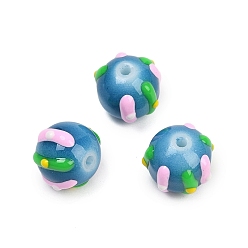 Стально-синий Бусины из стеклянной эмали, окрашенные методом запекания, бусины ручной работы, круглые, стальной синий, 9.5x11 мм, отверстие : 1.2 мм