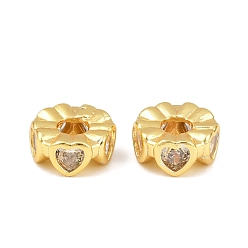 Золотой Латунные микропаве из прозрачного кубического циркония, круглые с сердцем, стойки покрытие, долговечный, без свинца и без кадмия, золотые, 8x4 мм, отверстие : 3 мм