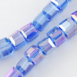 Королевский синий Стеклянные бусины с гальваническим покрытием , с покрытием AB цвета, граненые, кубические, королевский синий, 8x8x8 мм, отверстие : 1 мм, около 72 шт / нитка, 21.6 дюйм