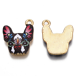 Малиновый Стойки обшивки сплава эмали подвески, без кадмия, без никеля и без свинца, золотой свет, собака, малиновый, 19x15x2 мм, отверстие : 1.6 мм