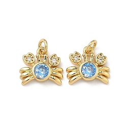 Настоящее золото 18K Латунные микро проложить кубического циркония прелести, крабовые прелести, без кадмия и без свинца, долговечный, стойки покрытие, реальный 18 k позолоченный, 10x11.5x3мм соединительное кольцо: 4x0.8мм, внутренний диаметр: 2 мм