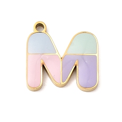 Letter M 304 подвески из нержавеющей стали, с эмалью, ионное покрытие (ip), реальный 18 k позолоченный, Буква М, 14x14x2 мм, отверстие : 1.5 мм