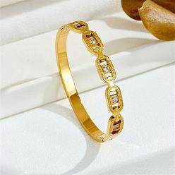 Золотой Овальные 304 браслеты из нержавеющей стали с паве из кубического циркония, шарнирные браслеты для женщин, золотые, внутренний диаметр: 2-3/8 дюйм (6 см)