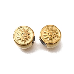 Настоящее золото 18K 304 из нержавеющей стали бусы, ионное покрытие (ip), плоские круглые с солнцем, реальный 18 k позолоченный, 6~6.5x4 мм, отверстие : 2 мм