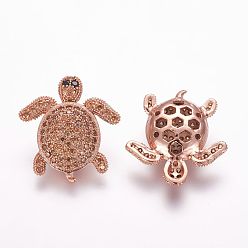 Оранжевый Латунные микро проложить кубического циркония бусы, черепаха, оранжевые, 20.5x19x6 мм, отверстие : 2 мм
