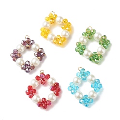 Mixed Color Electroplate & Pearlized Glass Beads Pendants, with Eco-Friendly Copper Wire, Rhombus Charms, Mixed Color, 29x26x6.5mm, Hole: 2mm