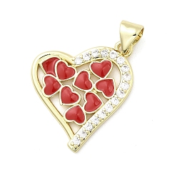 Красный Латунные микро проложить кубического циркония подвески, сердце прелести, с эмалью, без кадмия и без свинца, стойки покрытие, долговечный, реальный 18 k позолоченный, красные, 20x18.5x1.5 мм, отверстие : 3x4.2 мм