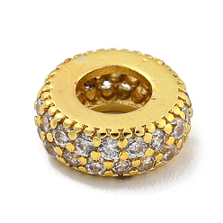 Настоящее золото 18K Стойки обшивки латунь кубического циркония европейский шариков, бусины с большим отверстием, долговечный, без свинца и без кадмия, рондель, реальный 18 k позолоченный, 10x3.8 мм, отверстие : 5 мм