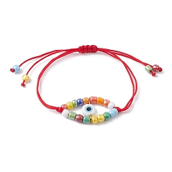 Colorful Adjustable Evil Eye Lampwork & Seed Braided Bead Bracelet, Colorful, Inner Diameter: 3/4~2-1/2 inch(2~6.5cm)