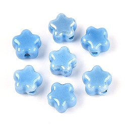 Темно-Голубой Фарфоровая бусина ручной работы, цветка сливы, яркие глазированный фарфор, глубокое синее небо, 10.5~11x11~11.5x7.5~8 мм, отверстие : 2~2.5 мм