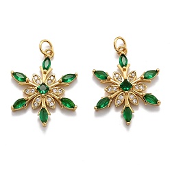 Plaqué 18K Or Véritable Laiton cubes pendentifs zircone, plaqué longue durée, flocon de neige, réel 18 k plaqué or, 24.5x19x4mm, Trou: 3.6mm
