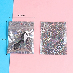 Серебро Прямоугольные блестящие голографические пластиковые пакеты с застежкой-молнией, многоразовые упаковочные пакеты, серебряные, 15x10.5 см