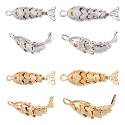 (52) Непрозрачная лаванда 8 шт. 4 цвета латунные подвески, рыба, разноцветные, 33.5~39.5x9~10x6.5~7.5 мм, отверстие : 1.5~2.5x3~4 мм, 2 шт / цвет