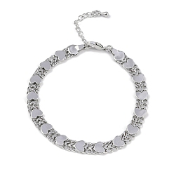 Платина Латунные браслеты с покрытием для женщин, долговечный, без свинца и без кадмия, сердце, платина, 7-5/8 дюйм (19.4 см)