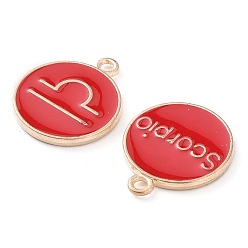 Red Alloy Enamel Pendants, Flat Round with Constellation, Red, 22x18x2mm, Hole: 1.5mm, about 12pcs/set