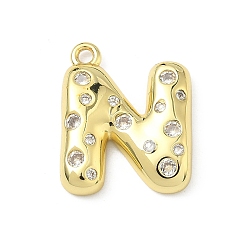 Letter N Латунные микропаве прозрачные подвески с фианитом, без кадмия и без свинца, долговечный, стойки покрытие, реальный 18 k позолоченный, Письмо N, 22x18x4 мм, отверстие : 1.8 мм