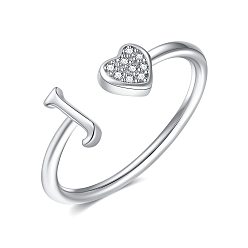 Letter J Регулируемые латунные манжеты со стразами для женщин, Сердце и письмо, платина, буква J, внутренний диаметр: 15~20 мм