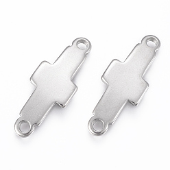 Stainless Steel Color Tarnish Resistant 304 Stainless Steel Links connectors, Cross, Stainless Steel Color, 36.5x13.5x2mm, Hole: 3mm