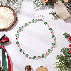Нержавеющая Сталь Цвет Женские ожерелья из граненого стекла Рондель и белого круглого АБС-пластика с имитацией жемчуга на рождественскую тематику, зеленый и красный, цвет нержавеющей стали, 16.81 дюйм (42.7 см)