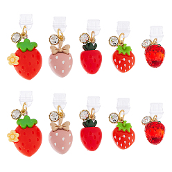 (52) Непрозрачная лаванда 10шт 5 стиль пластиковые мобильные пылезащитные заглушки, с подвесками из смоляной клубники, разноцветные, 30~42 мм, 2 шт / стиль