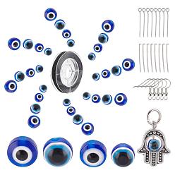 Mixed Color DIY Evil Eye Earring & Bracelets Making Kits, Including Evil Eye Resin Beads, Alloy Pendants, Iron Pins, Nylon Thread and Brass Earring Hooks, Mixed Color, Beads: 6~11x5~7mm, Hole: 1.8~2mm, 400pcs/set