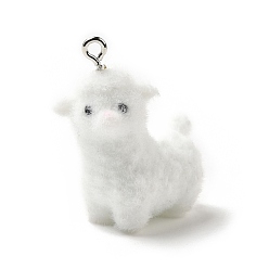 Белый Кулоны из флокированной смолы, овца, с железной платиной петлей, белые, 32x26x14 мм, отверстие : 2 мм