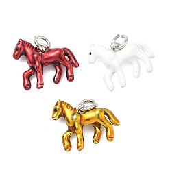 (52) Непрозрачная лаванда Латунные подвески, лошади прелести, с эмалью, без кадмия и без свинца, стойки покрытие, долговечный, с целью перехода в кольце, платина, разноцветные, 14x17x4.5 мм, отверстие : 3.3 мм