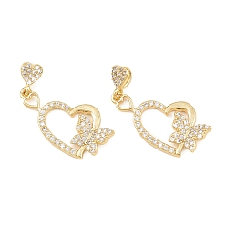 Золотой Латунные микро проложить кубического циркония подвески, сердце прелести, золотые, 13.5x25x3 мм, отверстие : 2x3.5 мм