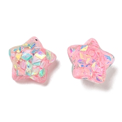 Pink Transparent Epoxy Resin Cabochons, with PVC Sequins, Star, Pink, 16x16x8.5mm