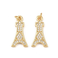 Настоящее золото 18K Латунные микро проложить кубического циркония подвески, эйфелева башня подвески, стойки покрытие, долговечный, без кадмия и без свинца, с целью перехода в кольце, реальный 18 k позолоченный, 19x10x1.5 мм, отверстие : 3 мм