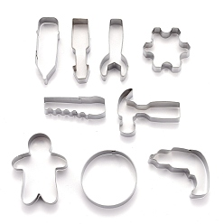 Stainless Steel Color Non-Tarnish Stainless Steel Mixed Tool Shaped Cookie Candy Food Cutters Molds, for DIY Biscuit Baking Tool, Stainless Steel Color, 75x25.5x20.5mm, 9pcs/Set
