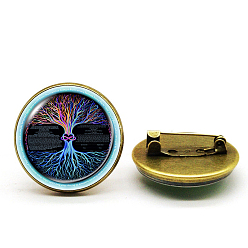 Античная Бронза Штифт из сплава, стеклянная плоская круглая брошь с деревом жизни, античная бронза, 25 мм
