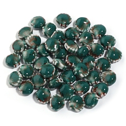 Темно-Серый Ручной работы яркие остеклением шарики фарфора, формы раковины, темно-серый, 12 мм, отверстие : 1.8 мм, 5 шт / комплект