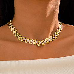 Золотой Ожерелья-чокеры из сплава и искусственного жемчуга в виде листовидных звеньев для женщин, золотые, 15.75 дюйм (40 см)