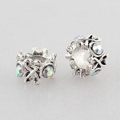 Хрусталь AB Античные серебряный сплав цинка кольцо горный хрусталь большие отверстия шариков, хрусталь AB, 10x6 мм, отверстие : 5 мм