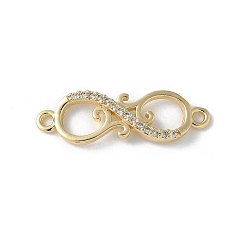 Золотой Шармы-соединители из латуни с микропаве из прозрачного кубического циркония, бесконечность, золотые, 7x23x2 мм, отверстие : 1.4 мм