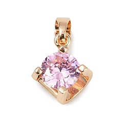 Сливовый Латунные микро проложить кубического циркония подвески, ромб прелести, долговечный, без свинца и без кадмия, слива, 14.5x12.5x7.5 мм, отверстие : 4.5x3 мм