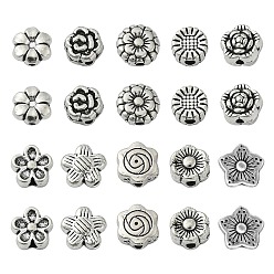 Античное Серебро 100 шт 10 стили бусины из сплава в тибетском стиле, цветок, античное серебро, 5.5~9.5x3~9.5x1.5~4 мм, отверстие : 1~1.4 мм, около 10 шт. / стиль