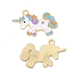 Лиловый Подвески из эмали и сплава, золотые, очарование единорога, сирень, 25.5x32x1.5 мм, отверстие : 2.5 мм