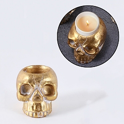 Gold Halloween Skull Resin Candle Holders, Tealight Candlesticks, Home Tabletop Centerpiece Decoration, Gold, 80.5x67x63mm, Inner Diameter: 40x15.5mm