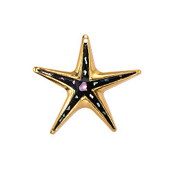 Черный 304 эмаль нержавеющей стали большие кулоны, очарование морской звезды, с оболочкой, реальный 18 k позолоченный, ионное покрытие (ip), долговечный, чёрные, 54x49 мм, отверстие: 2.20 мм