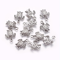 Античное Серебро Сплавочные подвески тибетского стиля, Морская черепаха, античное серебро, 16x12.4x2.2 мм, отверстие : 1.5 мм