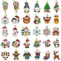 Mixed Shapes Рождественские эмали сплава подвески, разноцветные, золотые, разнообразные, 20~30x12~24.5x1~1.5 мм, отверстие : 1.6~2.3 мм, 30 шт / пакет