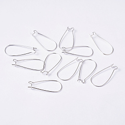 Silver Brass Hoop Earrings Findings Kidney Ear Wires, Lead Free and Cadmium Free, Silver Color Plated, 20~21 Gauge, 33x14x0.7~0.8mm