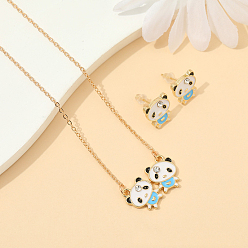 Темно-Голубой Комплекты из серег-гвоздиков и подвесок в виде панды из сплава эмали и стразов для женщин, глубокое синее небо, Ожерелья: 450 mm