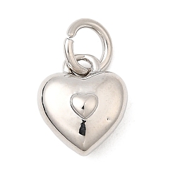 Платина Латунные подвески, сердце, долговечный, без свинца и без кадмия, стойки покрытие, с целью перехода в кольце, платина, 9.5x7.5x4 мм, отверстие : 3 мм