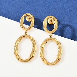 Настоящее золото 18K 304 овальные серьги-гвоздики из нержавеющей стали с подвесками, ионное покрытие (ip), реальный 18 k позолоченный, 40x17 мм