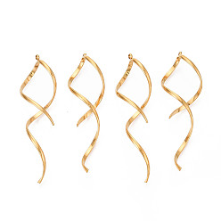 Настоящее золото 18K Ионное покрытие (ip) 304 подвески из нержавеющей стали, волновая линия очарование, реальный 18 k позолоченный, 60.5~65.5x12~18x17~20 мм, отверстие : 1.6 мм